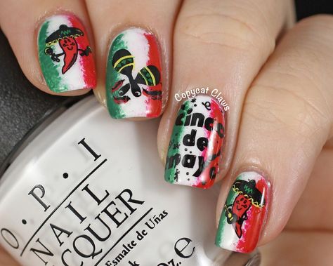 Copycat Claws: Cinco de Mayo #nail #nails #nailart Spanish Nails, Mexico Nails, Sugar Skull Nails, Mexican Nails, Colorful Nail Art, Colorful Nail, Nail Room, 5 De Mayo, Nail Polish Art