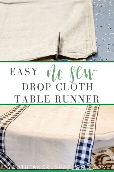 Drop Cloth Table Runner, Champagne Bottle Gift, Diy Table Runner, Drop Cloth Projects, Cloth Table Runner, Table Runner Tutorial, Diy Christmas Table, Table Runner Diy, Doilies Crafts