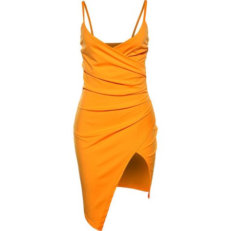 Asymmetric Hem Spaghetti Strap Ruched Plain Mini Bodycon Dress (€24) ❤ liked on Polyvore featuring dresses, orange bodycon dress, ruched bodycon dress, bodycon cocktail dress, asymmetrical dresses and long-sleeve mini dress Dresses Asymmetric, Summer Bodycon Dresses, Super Casual Outfits, Asymmetric Bodycon Dress, Orange Cocktail Dress, Fancy Jumpsuit, Orange Cocktail Dresses, Orange Bodycon Dress, Orange Dress Summer