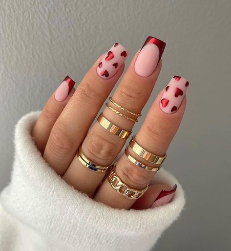 50+ Heart Nails For A Trendy Mani! - The Pink Brunette Magenta Valentine Nails, Nail Saint Valentin, Saint Valentine Nails, Nails Saint Valentin, Matte Valentines Day Nails, Nails St Valentin, Valentine's Day Nail Designs Red, Valentines Day Nail Designs Acrylic, Valentine's Day Nail Designs Short