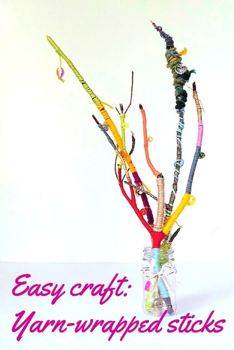 This yarn craft is a simple, fun and frugal way to craft with nature. The final wool-wrapped sticks make beautiful decorations for your home. Hippie Crafts, Wrapped Sticks, Yarn Crafts For Kids, Easy Yarn Crafts, Yarn Craft, Hodge Podge, Wool Wrap, Embroidery Patterns Free, Wool Crafts