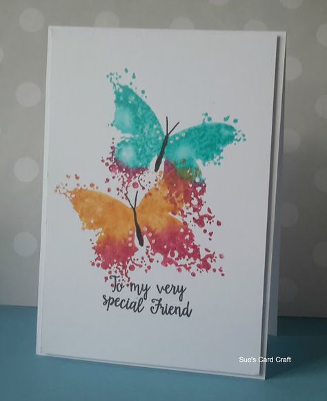 Craft Butterflies, Inkylicious Cards, Butterfly Cards Handmade, Blow Painting, Visible Image, Watercolour Cards, Cards Watercolor, Card Inspo, Cas Cards