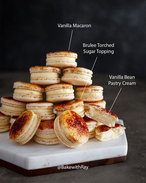 Creme Brulee Macaron, Desserts Bites, Cool Deserts, Regular Cake, Macaron Recipes, Afternoon Tea Recipes, French Macaron, Bakers Gonna Bake, Creme Brûlée