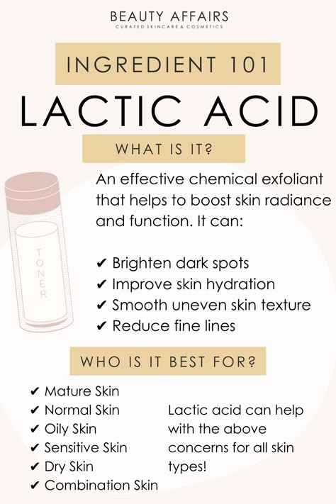 Lactic Acid Skincare Routine, Acids For Skincare, Lactic Acid Benefits, Beauty Affairs, Acids For Skin, Chemical Exfoliant, Koleksi Makeup, Skin Facts, Skin Care Business