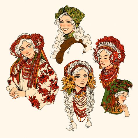 Colored Sketches, Russian Mythology, Slavic Clothing, Clothes Illustration, Slavic Folklore, Ukrainian Art, Russian Folk, Folk Dresses, Russian Fashion