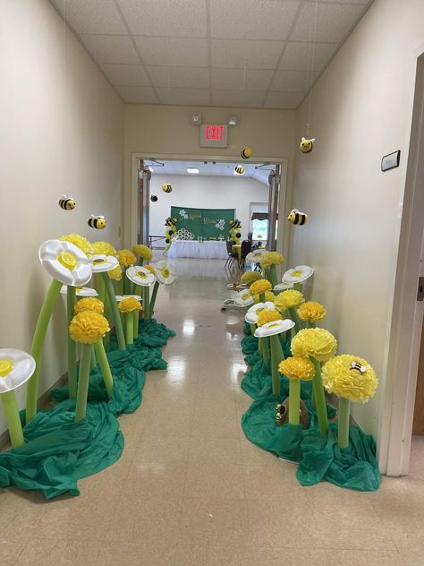 Bekah’s First “Bee” Day | CatchMyParty.com Bug Themed Vbs, Awana Cubbies Honeycomb Craft Ideas, Honey I Shrunk The Kids Decorations, Magnified Vbs 2025 Crafts, Honeycomb Snacks, Lifeway Vbs 2025 Magnified, Vbs 2025 Magnified, Magnify Vbs 2025, Vbs 2025 Magnified Decorations