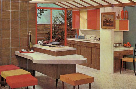 A slideshow of 21 photos of authentic 1960s kitchens to give you fabulous ideas for your 1960s retro kitchen remodel -- you've got to see these kitchens! Midmod Kitchen, Kitchenette Basement, 70s Homes, 1960 Kitchen, Retro Kitchen Remodel, 1950s Interior, 60s Kitchen, Small Kitchen Renovations, Retro Rooms