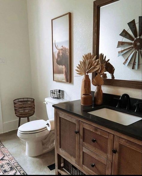 Modern Western Bathroom, Western Bathrooms, Country Bathroom Designs, Western Bathroom Decor, Western House, Western Bathroom, Ranch House Decor, Southwestern Home Decor, Western Rooms