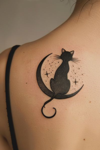 Forearm Coverup Tattoo, Cat Neck Tattoo, Moon And Cat Tattoo, Whimsigoth Tattoos, Moon Cat Tattoo, Raven Skull Tattoo, Forearm Cover Up Tattoos, Black Cat Tattoo, Black Cat Tattoos