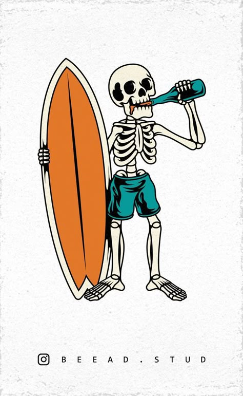 Library Drawing, Surf Tattoo, Surfer Art, Bedroom Drawing, Clothes Embroidery Diy, Surfboard Wall Art, Skeleton Tattoos, Surfboard Design, Skeleton Art