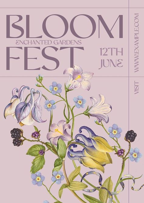 Bloom fest poster template | premium image by rawpixel.com Garden Party Graphic Design, Feminine Poster Design, Flower Poster Design Graphics, Garden Party Poster, Flower Graphic Design Poster, Graphic Design Event Poster, Event Posters Design, Flower Graphic Design Illustration, Flower Show Poster