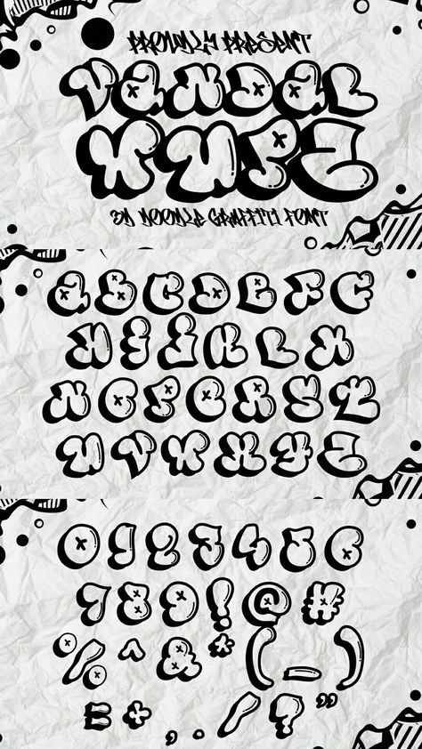 “Vandal Wupz” is a lovely and playful doodle bubble graffiti font that brings an energetic and creative touch to your designs. Each character is crafted with an outline and shadow, giving it a distinct and bold appearance. The hollow inside of the characters enhances the font’s 3D effect, making your text pop off the page with a striking visual impact. Pop Art Text Bubble, Graphity Fonts, Bubble Graffiti Alphabet, Bouncy Font, Graffiti Font Style, Bubble Graffiti, Doodle Graffiti, Fonts Bubble, Fonts 2024