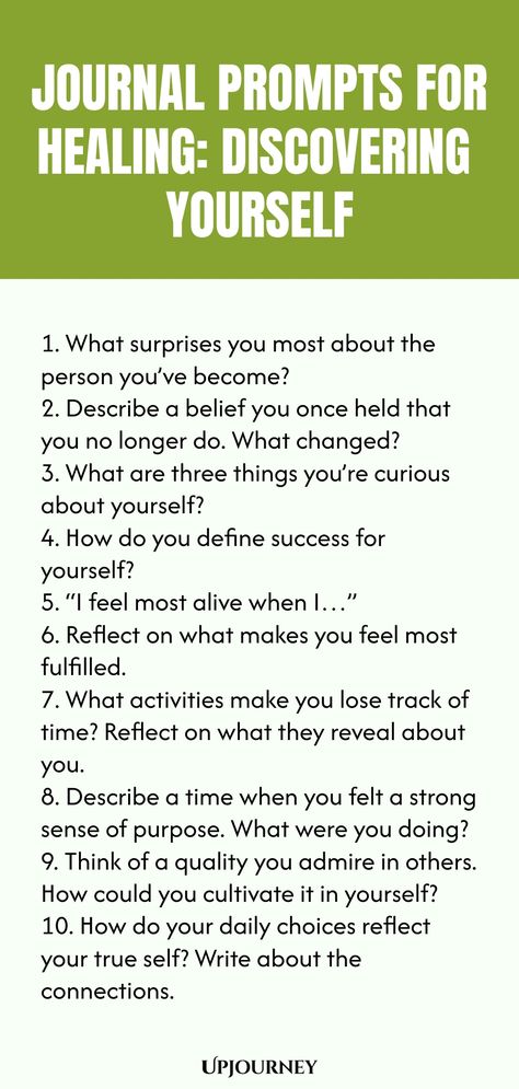 Explore a collection of thoughtful journal prompts designed to guide you on a journey of self-discovery and healing. This resource offers opportunities for reflection, growth, and gaining insight into your innermost thoughts and feelings. Embrace the power of writing as a tool for understanding yourself better and fostering personal healing. Start your transformational journey today with these inspiring journal prompts along the path of self-discovery. Journal Prompts For Self Identity, Best Self Journal, Discovering Yourself, Journal Prompt Ideas, Spiritual Journaling, Journal Prompts For Healing, Easy Journal, Healing Takes Time, Self Journal