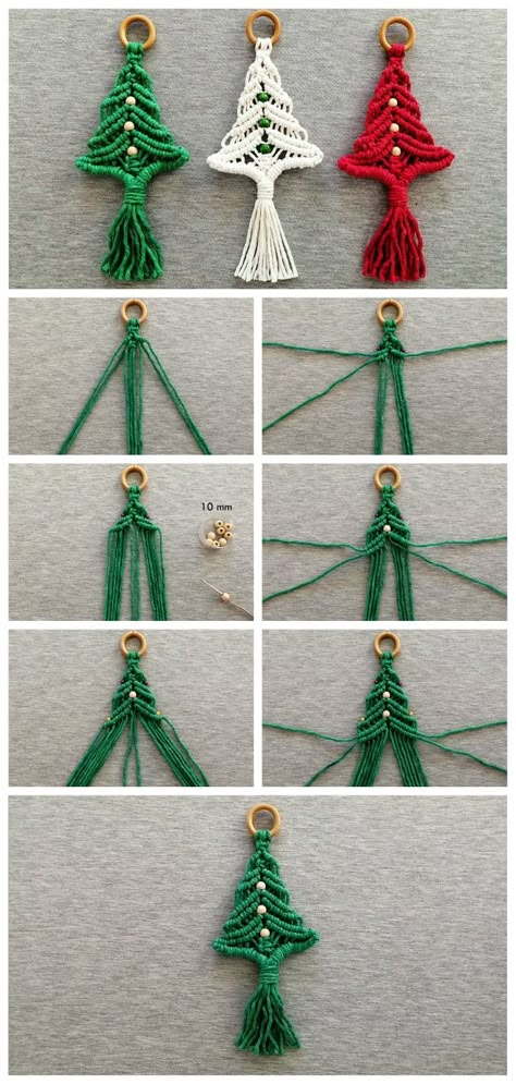 How To Make A Christmas Tree Hanging Ornament Knit Christmas Trees Pattern, Diy Macrame Christmas Tree Ornament, Macrame Ornaments Christmas Diy, Christmas Crafts Diy 2023, Macrame Christmas Tree Instructions, Diy Christmas Tree Macrame, Macrame Christmas Tree Free Pattern, Diy Christmas Macrame Ornaments, Macrame Christmas Trees Diy