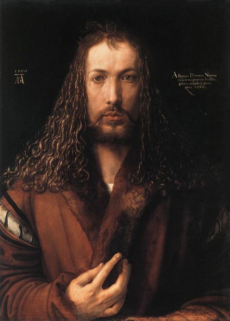 Self-Portrait in a Fur-Collared Robe  1500 Oil on lime panel, 67,1 x 48,7 cm Alte Pinakothek, Munich Famous Self Portraits, Tableaux Vivants, Edward Steichen, William Adolphe Bouguereau, John William Waterhouse, Web Gallery, Albrecht Dürer, Albrecht Durer, Virtual Museum