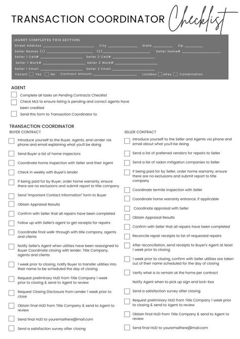 Real Estate Closing Checklist, Real Estate Admin Checklist, Listing Checklist For Realtors, Realtor Email Templates, Real Estate Transaction Coordinator Checklist, Real Estate Buyers Checklist, Listing Appointment Checklist, Buyer Checklist For Realtors, Realtor Transaction Checklist