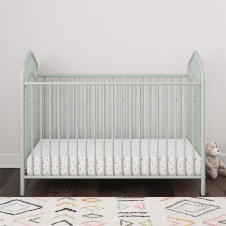 Novogratz Bushwick Metal Standard Crib | Wayfair Metal Crib, Green Nursery, Adjustable Mattress, Child Smile, Mattress Support, Convertible Crib, Baby Organization, Crib Mattress, Fun Loving