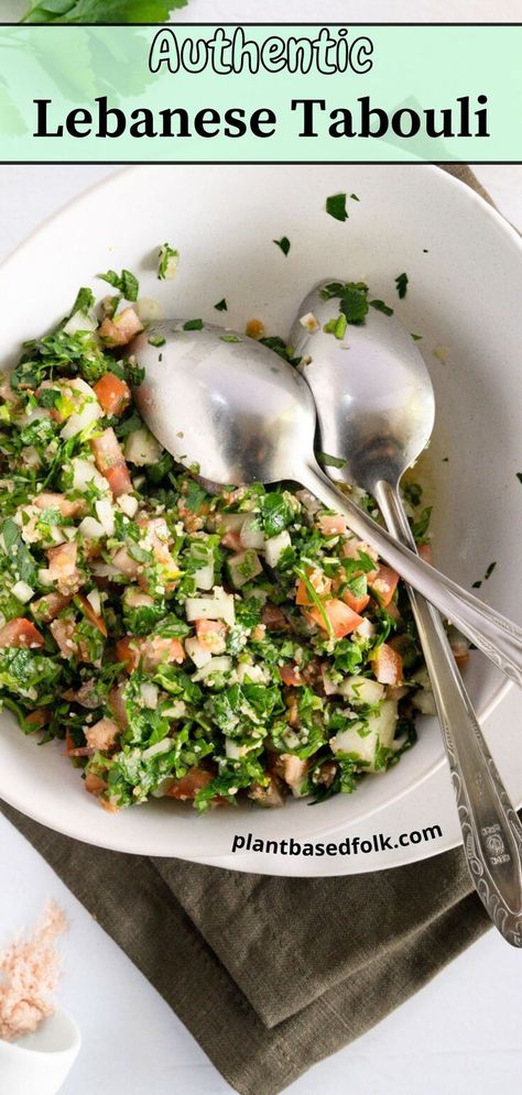 Tabouli is an authentic Lebanese salad that is fresh, light and easy. Made with finely chopped fresh parsley tossed in a refreshing lemon dressing. a bowl of authentic lebanese tabouli salad Lebanese Recipes Authentic, Tabouli Recipe, Lebanese Salad, Tabouli Salad, Tabbouleh Recipe, Parsley Salad, Vegan Salad Recipes, Yummy Salad Recipes, Lebanese Recipes