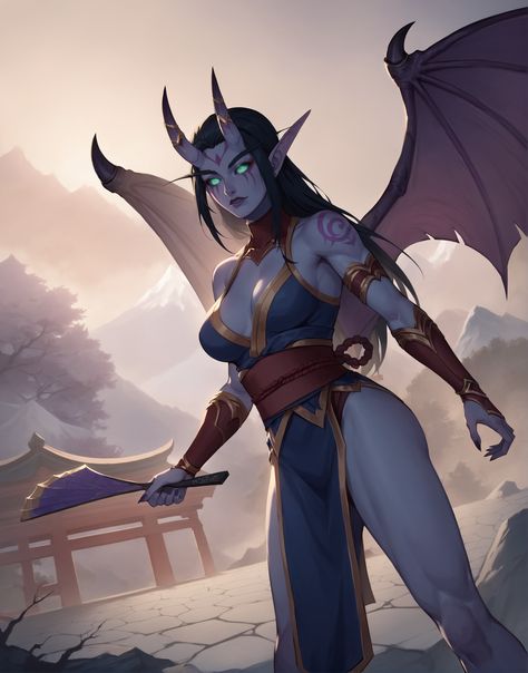 Night elf demon hunter as an oni Night Elf Wow, Demon Hunter Female, Night Elf Art, Night Elf Demon Hunter, Fantasy Demon, Elf Art, Night Elf, Character Pictures, Demon Hunter