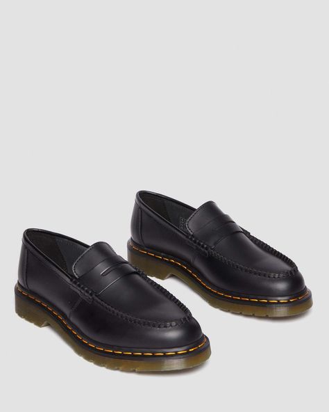 Penton Smooth Leather Loafers in Black | Dr. Martens Martens Loafers, Dr Martens Loafers, 2976 Chelsea Boots, Jadon Boots, Black Dr Martens, Sandal Platform, Goodyear Welt, Shoe Care, Leather Loafers