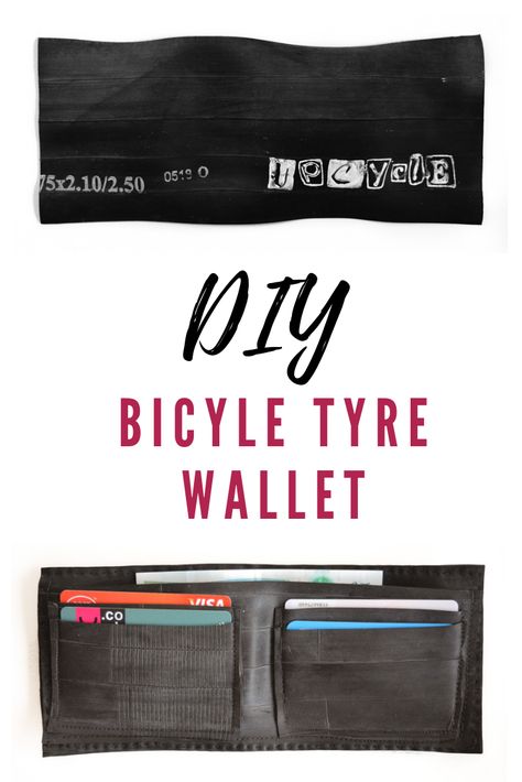 Transform a bicycle tyre inner tube into a bicycle tyre wallet, Upcycle a bicyle tyre into a wallet, a perfect DIY gift for men #mansgift #bicycletyrewallet #mansgiftDIY #bicycletyreupcycle Free Bag Patterns To Sew, Vicky Myers, Recycle Craft Ideas, Diy Lunch Bag, Home Recycling, Free Bag Patterns, Diy Lunch, Recycle Craft, Pallets Furniture