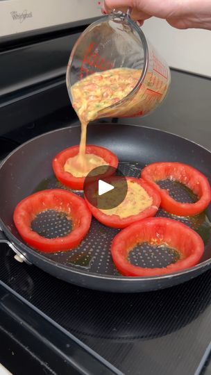 Easy Egg and Tomato Breakfast | breakfast, egg, tomato | Now I'm only making tomatoes like this 😍 | By The Pun Guys | Just going to scoop it right up
and make sure you keep the centers. And last tomato here.
There we go. Right out. Now we can just set these little
tomato rings aside. But we're going to need these later so
don't get rid of them yet. Now with our cores give them a nice
fine chop. We're going to use every last bit of the tomato
with this recipe. Ooh that one's lovely. Every part of the
tomato except for that. At least I can use my hands for
this and not my tomatoes. Go ahead and add our tomato pieces
to a bowl. Fantastic. Now we're going to our fine herbs. But I
have the coolest hack for this. I do it every single time. So
you're just going to take one little stem. And you'r Tomato Rings With Eggs, Tomatoes For Breakfast, Nice Breakfast Ideas, Eggs And Tomatoes Breakfast, Tomato Pancakes, Use Up Tomatoes, Pun Guys, Eggs And Tomatoes, Grilled Brisket