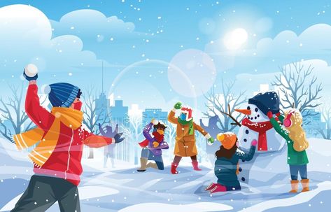 Winter Wonderland with Kids Playing Snow Background Concept Winter Wonderland Illustration, Kids Playing In Snow, Holiday Posters, Snow Background, Snow Illustration, Winter Poster, Sports Drawings, Winter Play, English Activities For Kids