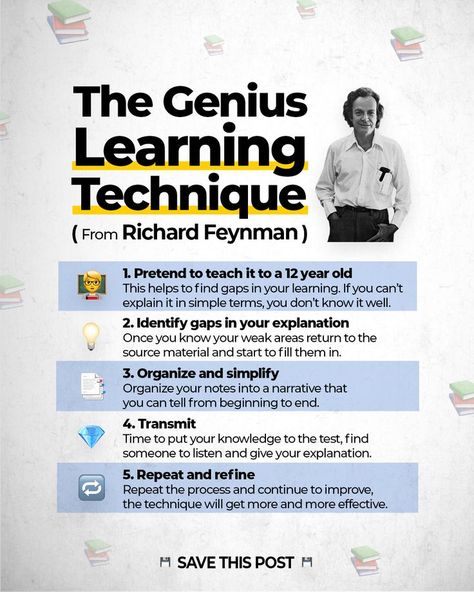 Feynman Technique, Exam Study Tips, Best Study Tips, Study Tips For Students, Richard Feynman, Learn Anything, Effective Study Tips, Study Techniques, Student Life Hacks