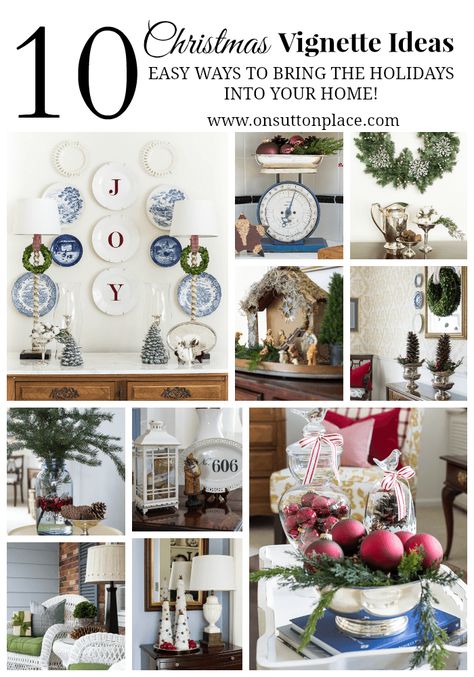 10 Easy ways to add a touch of the holidays to your home. DIY and budget friendly! | On Sutton Place Comforting Dinner Recipes, Winter Blessings, Christmas Vignette, Comforting Dinner, Winter Greens, Christmas Vignettes, Sutton Place, Cottage Christmas, Homemade Holiday