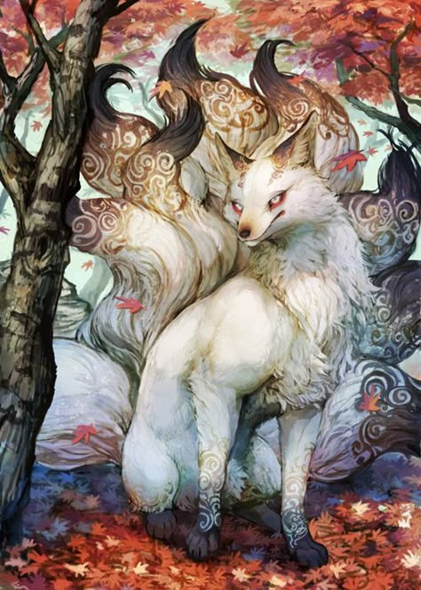 "We are not at all rare." the one named Natsuki smiled. "Actually, we are quite the opposite. Your former masters just don't look hard enough anymore." Kitsune Fox, Japanese Mythology, Japanese Folklore, Mythical Animal, Mythical Creatures Art, Fox Art, Mythological Creatures, Mystical Creatures, Arte Animal