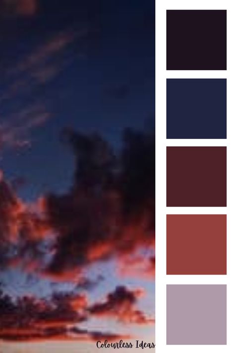 Evening Colour Palette, Dusk Colour Palette, Dusk Color Palette, Stormy Sunset, Sunset Color Palette, Colour Pallets, Dark Color Palette, Painting References, Music Nerd