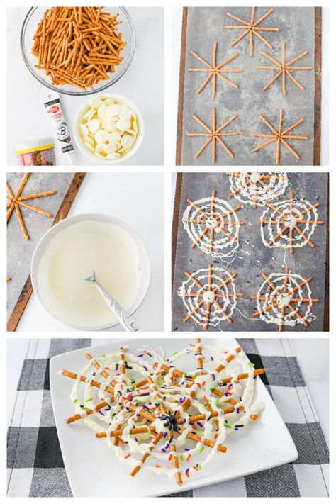 Spider Web Chocolate Pretzels: Fun & Festive Halloween Treat - NewsBreak Pretzel Spider Webs, Chocolate Spider Web, Chocolate Spiders, Halloween Pretzels, The Cookin Chicks, White Almond Bark, Pretzel Treats, Pumpkin Spice Donut, Spooky Snacks