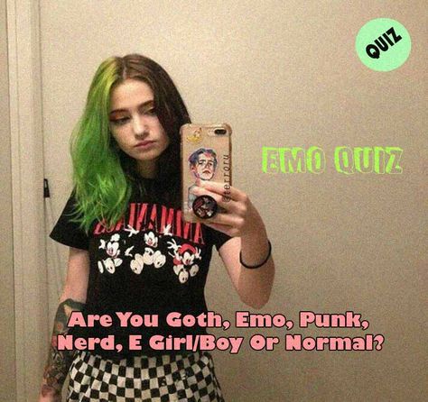 Are You Goth, Emo, Punk, Nerd, E Girl/Boy Or Normal? Emo Test, How To Be Grunge, Emo Aesthetic Room, Emo Quiz, Nerd Boy Aesthetic, Emo Vs Goth, Nerd Aesthetic Outfit, How To Be Emo, Quiz Aesthetic