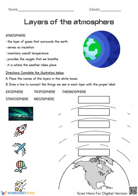 The atmosphere we breathe everyday has more than 2 layers as we usually supposed. Find what they are and match the layer with what happen in it. Check it out! #science #environment #space #atmospherelayers #atmosphere #layersoftheatmosphere #earthandspace #worksheet #printable #pdfs #interactive Layers Of Atmosphere Worksheet, Layers Of Atmosphere Model, Atmosphere Activities, Earth's Atmosphere Layers, Layers Of The Atmosphere, Layers Of Atmosphere, Earth Atmosphere, Science Notes, Natural Science