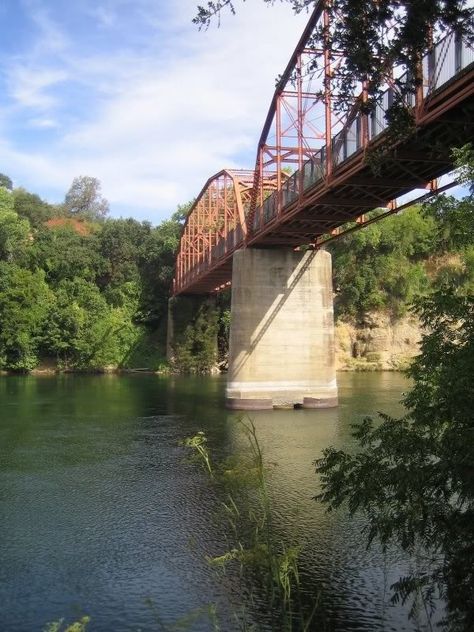 Red bridge in Fair Oaks, CA, the bluffs were the best. River Fish, Sacramento State, Water Sunset, Riverside House, Sacramento River, Bridge Building, Pedestrian Bridge, The Sunrise, The Fair