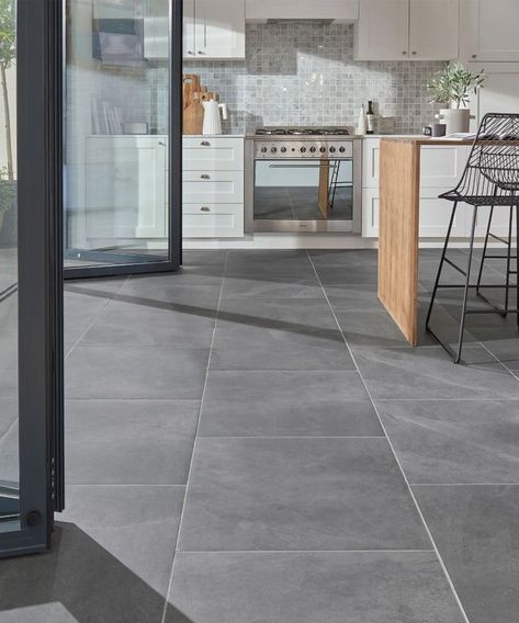 Dark Tile Floor Living Room, Dark Tile Kitchen, Modern Kitchen Grey Floor, Dark Tile Kitchen Floors, Dark Grey Tile Floor, Dark Stone Tile, Slate Tile Floor Bathroom, Dark Tile Floor, Secret Courtyard