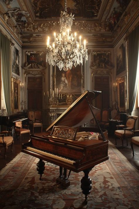 Dark Academia Music Room, Music Practice Room, Baroque Room, Dark Academia Music, Dark Academia Bedroom Ideas, Baroque Interior Design, Baroque Composers, Royal Music, Baroque Music