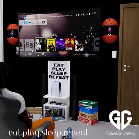 Sims 4 Cc Male Room Decor, Eat Play Sleep Repeat, Basketball Shelf, Sims 4 Ps4, Sims Rooms, Sims 4 Beds, Sims 4 Traits, Cc Folder, Play Sims 4