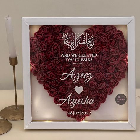 Personalisation adds a perfect touch to any gift! ♥️ Get in touch with us to personalise and elevate your gifting experience. #theframiingco #shadowbox #frame #framebyframe #floralshadowbox #flowers #driedflowers #giftideas #aesthetic #viral #viralvideos #giftsforhim #viralreels #frameshop #nikah #anniversary #may #birthday #engagement #giftsforfriends #giftshop #homedecor #summer #framedartwork #aesthetics #ａｅｓｔｈｅｔｉｃ #india #trendingreels #reelsinstagram #reelitfeelit Nikah Anniversary, Nikah Frame, Nikkah Certificate, Engagement Frames, Couple Ideas, May Birthday, Wedding Couple, Shadow Boxes, Shadowbox Frame