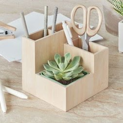 Plywood Office, Desktop Planter, Wood Organization, Sycamore Wood, Wooden Desk Organizer, Bed Shelves, Desk Supplies, Desktop Organizer, Office Desktop