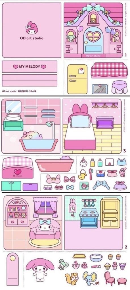 Kuromi House Paper, Kuromi Paper Doll House, Paper Doll House Bedroom, Sanrio Paper Doll House, Melody Paper Doll, My Melody Paper Doll, Sanrio Paper Doll, My Melody House, Sanrio Paper Craft