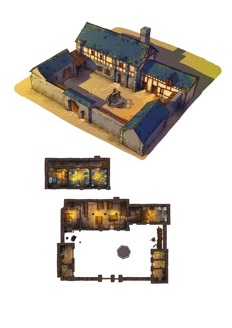 Building Map, Tabletop Rpg Maps, Ark Survival Evolved, Medieval Houses, Rpg Map, Dungeon Maps, Minecraft Blueprints, Minecraft Architecture, Fantasy House