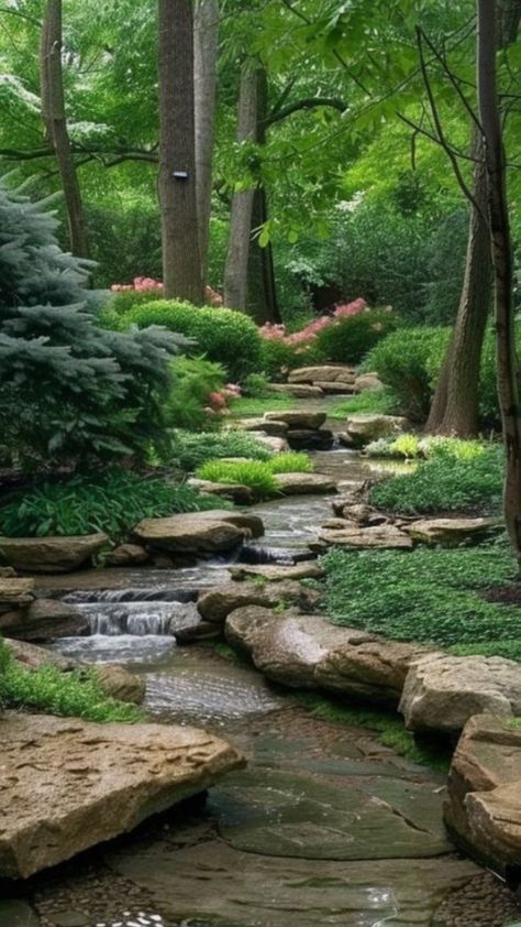 Small Pond Ideas, Magical Lighting, Backyard Stream, Large Backyard Landscaping, Garden Layout Ideas, Garden Water Feature, Small Pond, Pond Ideas, Rock Garden Design