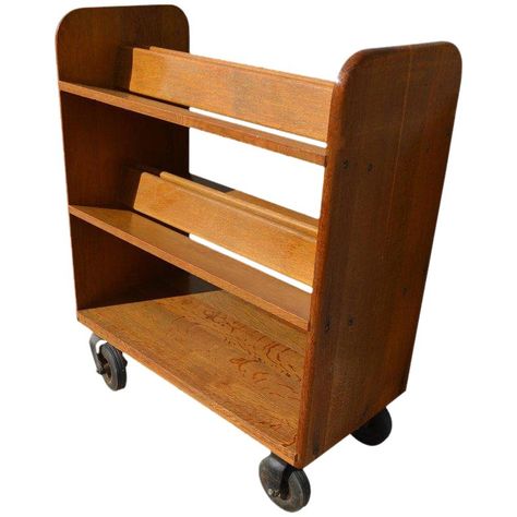 Bookshelves On Wheels, Shelves On Wheels, Carts On Wheels, Slanted Shelves, Library Cart, Victorian Bookcases, Art Deco Bookcase, Book Carts, Glass Cabin