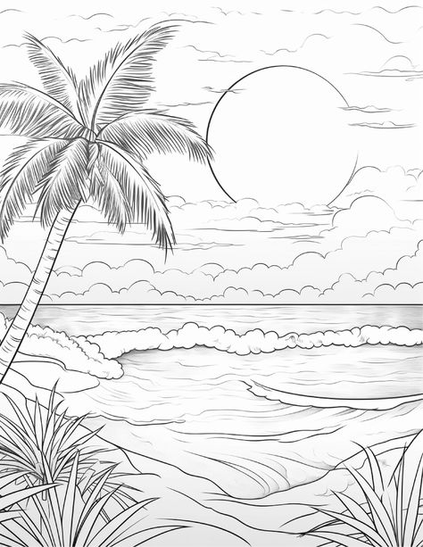 Thank you for your purchase xoxo Beach Drawing Aesthetic, Colouring In Printables, Sunset Coloring Pages, Cowgirl Coloring Pages, Cute Coloring Pages For Adults, Beach Drawings, Landscape Coloring Pages, Mandala Journal, Sunset Drawing