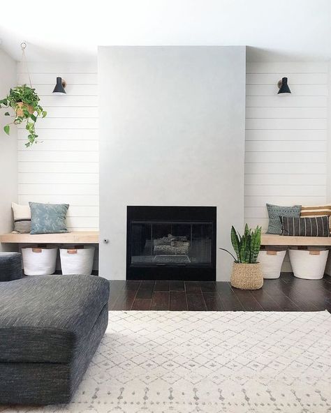 Home design blogger Angela Rose wanted a cement-style #fireplace but didn't want to pay thousands. So, she figured out a way to create the concrete look for $70. Stone Fireplace Remodel, Fireplace Remodel Diy, Fireplace Modern Design, Fireplace Accent Walls, Angela Rose, Painted Brick Fireplaces, Diy Fireplace Makeover, Brick Fireplace Makeover, Fireplace Mantle Decor