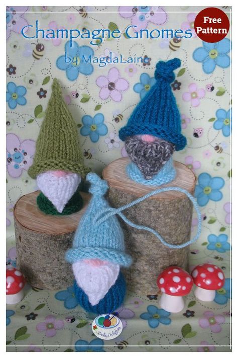 Champagne Gnomes Free Knitting Pattern Knit Coffee Cozy Pattern, Knit Coffee Cozy, Coffee Cozy Pattern, Holiday Knits, Champagne Corks, Big Knits, Christmas Knitting Patterns, Gnome Patterns, Christmas Gnomes