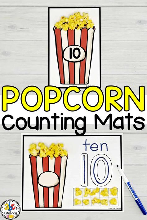 Celebrate National Popcorn day on January 18th with these fun Popcorn Counting Mats!  This interactive number activity is a fun, hands-on way to practice identifying numbers and counting from 1 to 20. Use these numbers mats with your preschoolers or kindergartners for morning baskets, choice tubs, or just as an entertaining, independent activity. Click on the picture to get your Popcorn Counting Mats for free! #popcorncountingmats #countingmats #numbermats #choicetubs #math #numbersense Popcorn Counting Preschool, Kindergarten Popcorn Activities, Popcorn Math Activities, Popcorn Preschool Activities, Circus Math Activities For Preschool, Maths Tips, Circus Classroom, National Popcorn Day, Morning Baskets