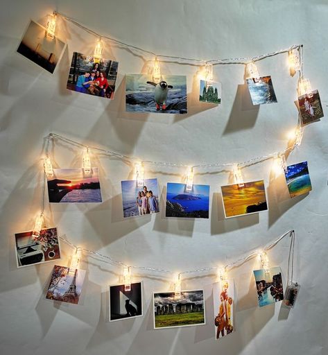 This LED string lights photo clip with white or any color light in any sizes from 1 meter to 9 meters with 3xAA or 2xCR2032 battery operated for home decor in very cheap price to your party, bedroom, wedding, outdoor patio and porch railing Clip Lights Bedroom, Photo Hanging Ideas, Photo Clip String Lights, Fairy Lights Photos, Travel Photos Display, Diy Photo Display, Photo Lights, Photo Hanging, Clip String Lights