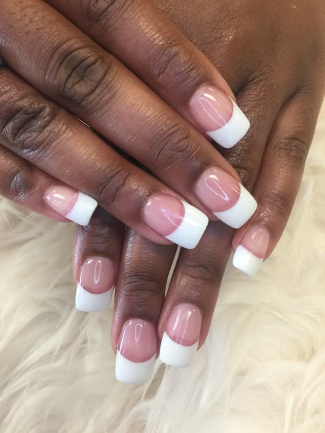 Pink And White French Tip Acrylic Nails, Square Pink And White Nails, Pink White Nails Acrylic French Tips, White Tip Gel Nails, Pink And White French Tip Nails Short, Pink And White Tip Nails, Dark Pink And White Nails, Solar Pink And White Nails, White Nail Tips